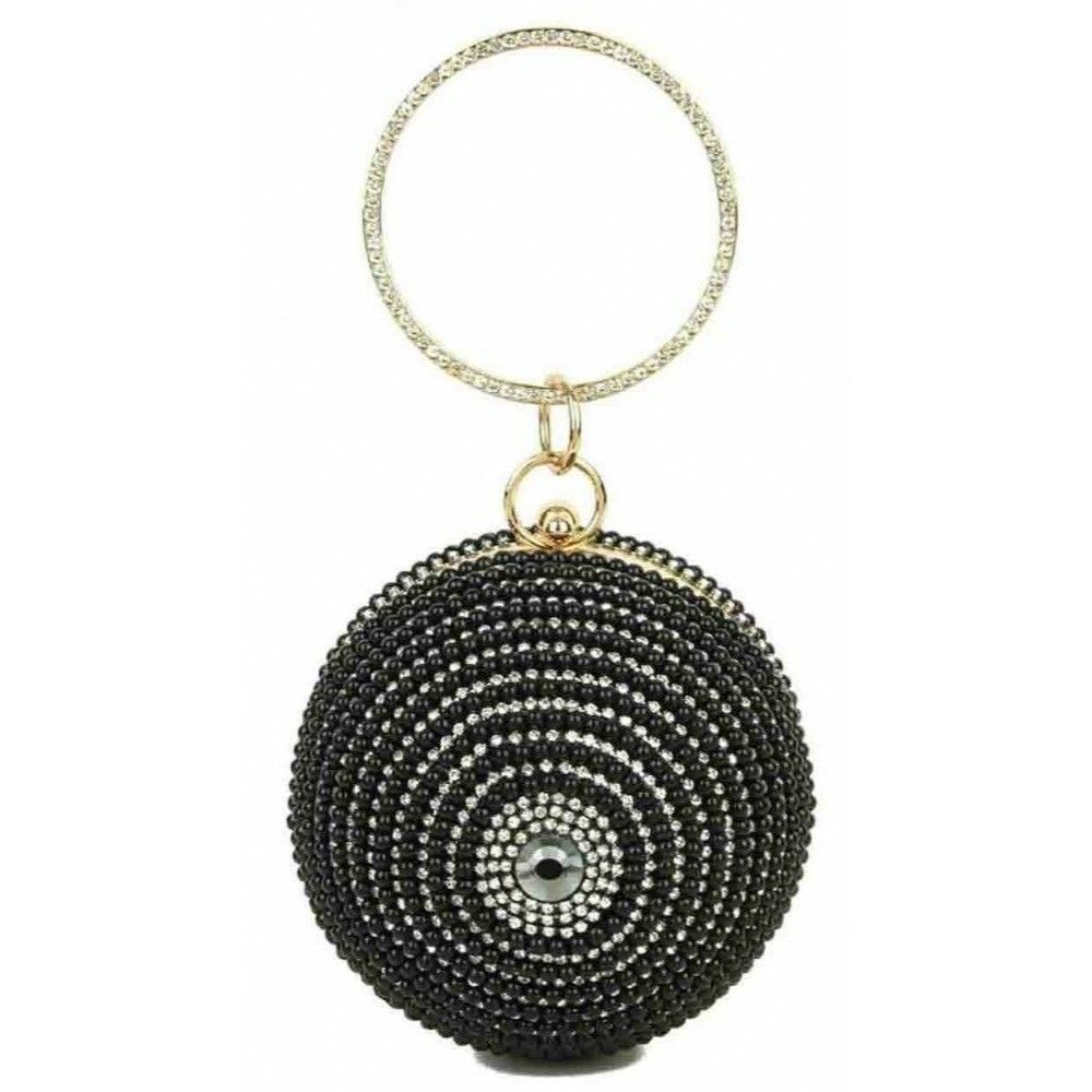 Ball Shape Clutch Purse Party Handbag Rhinestone Ring Handle Evening Bag